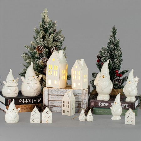 CERAMIC DECORATION-SANTA AND HOUSE